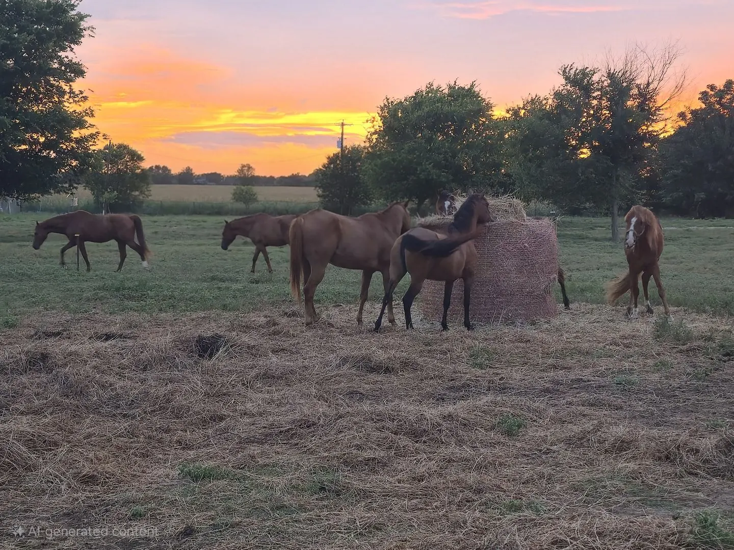 Horses in the JDFHR pasture at sunset