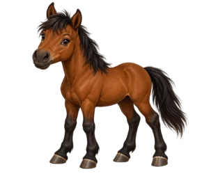 Tiny Bubba: brown bay horse with black mane and tail